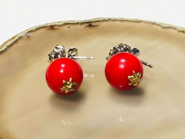 STERLING SILVER 925 NH And Gold Tone Ruby And Red Gemstone Drop Earrings