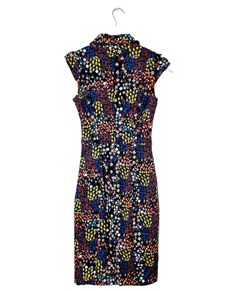 REVIEW Floral All Over Print Collard Cap Sleeve Dress Size 6 - Image 2